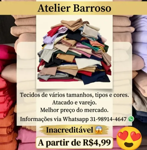 Retalhos e tecidos direto da fábrica. Temos diversos tipos de tecidos.