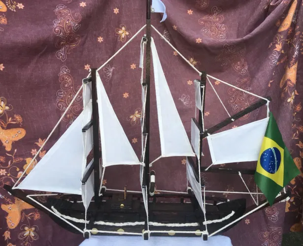 Barco Veleiro Grande Escultura Artesã 
