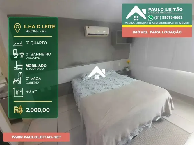 Estudio Ilha do Leite no Recife Mobiládo e equipado por 2900 reais mensais