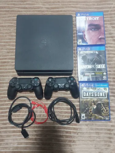 PlayStation 4 Slim 1TB - Kit Completo / Semi-novo em Perfeito Estado!