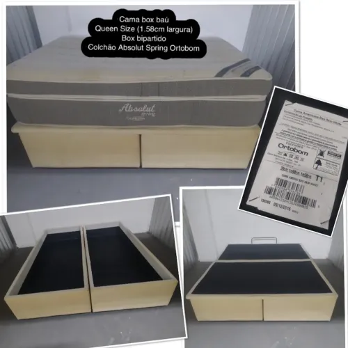 Cama Queen Size Box Baú bipartido com colchão 