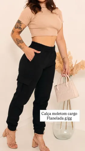 Calça moletom cargo flanelada 
