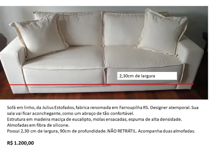 Sofá Julius Estofados, linho off-white. Atemporal, confortável e elegante.