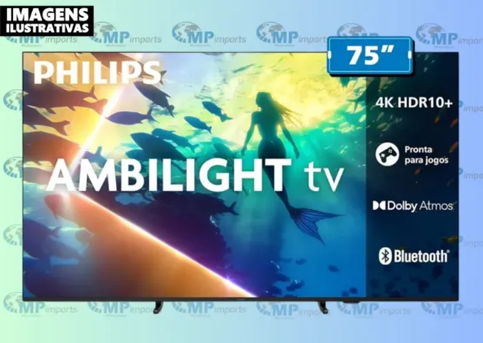 Loja MP Imports PHILIPS, Smart TV Ambilight 75" 4K, 75PUG8100/78, HDR10+/Dolby Atmos