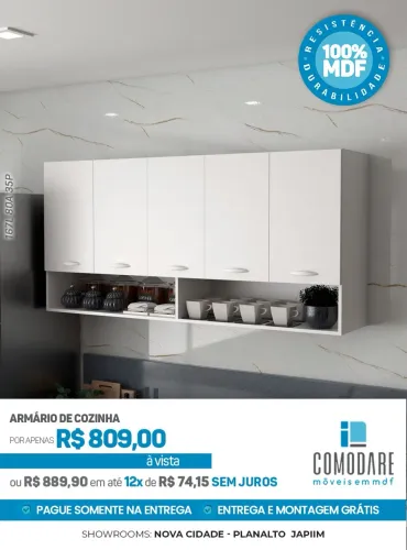 Armário Aéreo de Cozinha 100% MDF por R$ 809