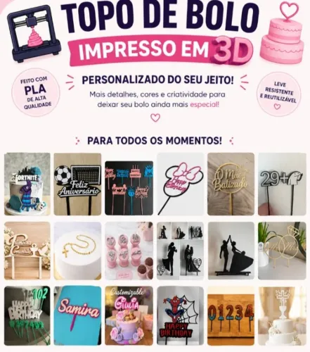 TOPO DE BOLO PERSONALIZADO - IMPRESSO EM 3D