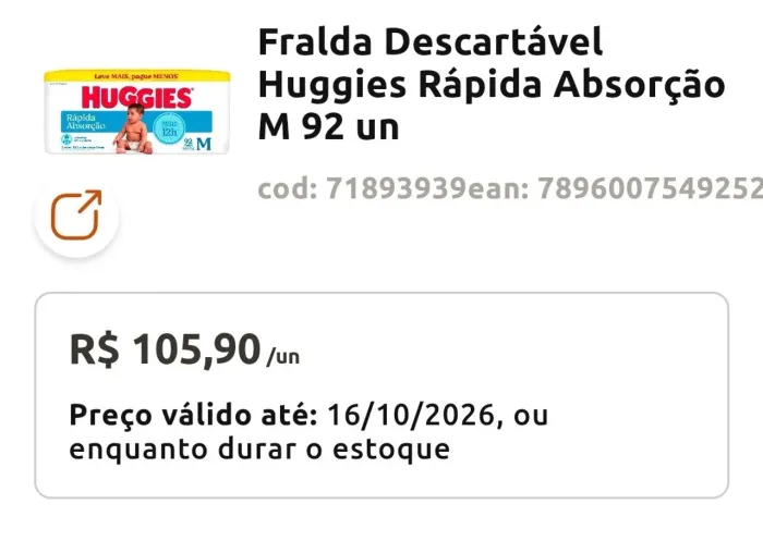 2 Fraldas Huggies 92 und/cada