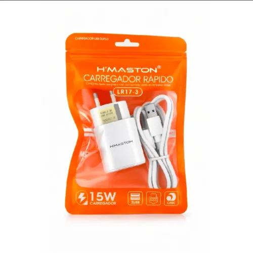 Carregador com cabo Tipo-c, 15W, Maston Original LR17-3, 2 saídas USB (Novo)