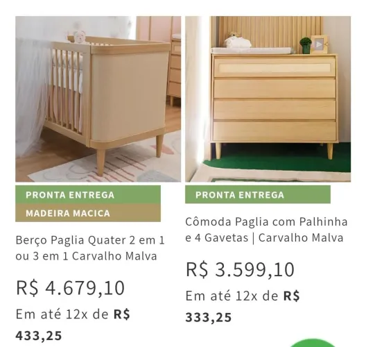 BERÇO + CÔMODA | QUARTER - PAGLIA - DE R$ 8.000 POR R$ 2.900