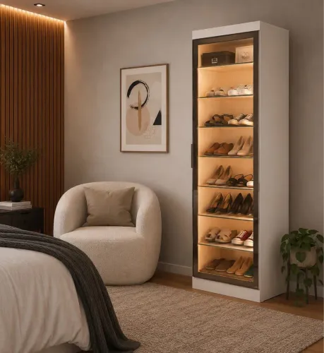 Sapateira roupeiro Georgia com vidro Reflecta e Led direto da fábrica