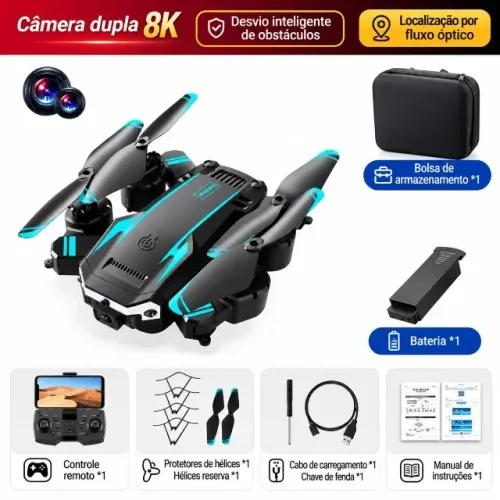 Drone G6 Dobrável com Câmera Dupla 8K, Controle Remoto e Desvio de Obstáculos
