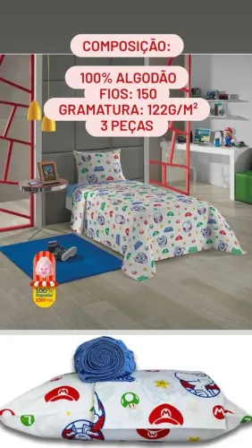 Jogo de cama Super Mario (3 peças) 150 fios .