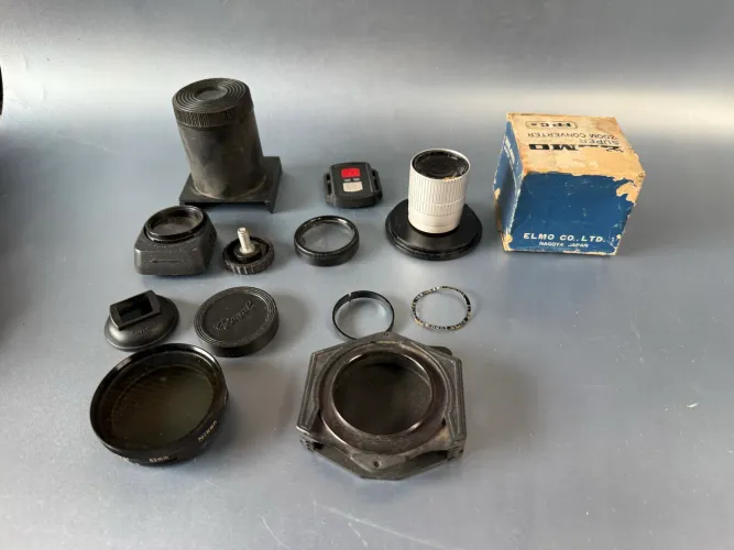 Acessórios para câmeras lentes antigas caixinha azul elmo