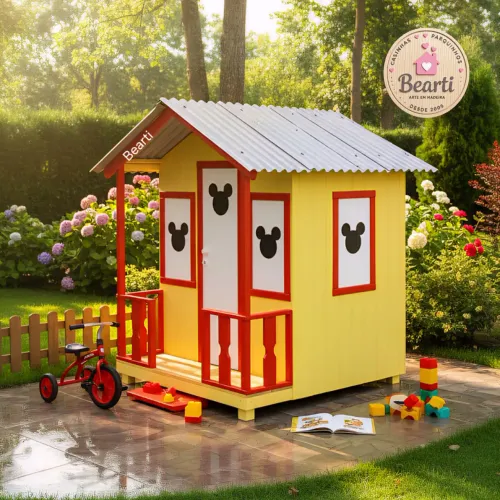 Casinha Infantil de madeira Amarela com Vermelho Mickey - Enviamos para todo Brasil