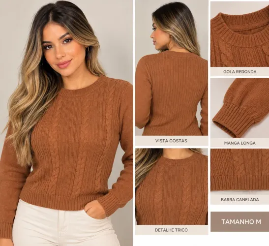 Blusa de Tricô Feminina Caramelo - Tamanho M