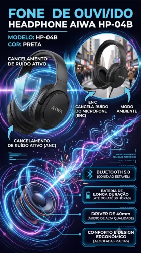 Fone De Ouvido Headphone Aiwa Hp 04 B Bluetooth