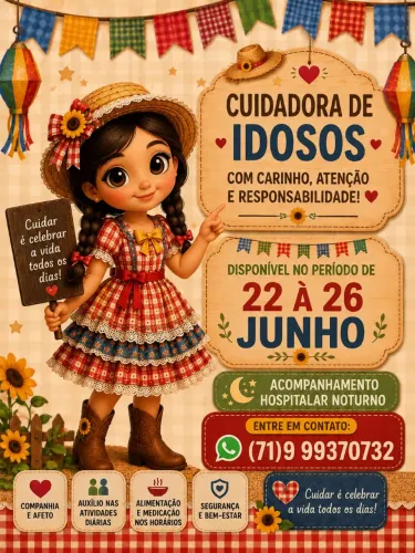 Cuidador de idosos disponível de 21 à 26 de junho 