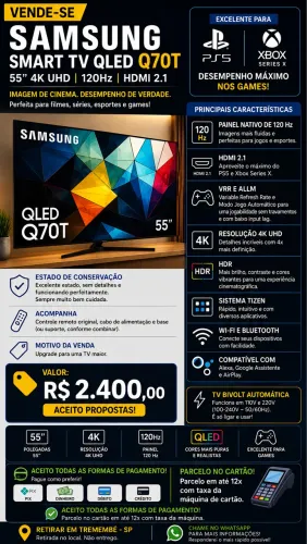 TV Samsung QLED 55? 4K 120Hz Q70T - Excelente Estado
