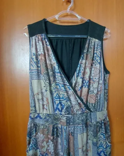 macacão longo boho, decote v, transpassado. tam 48/50