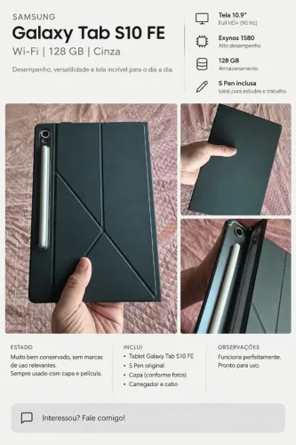 Tablet Samsung Galaxy Tab S10fe - 128/8 - acompanha caixa - absolutamente novo