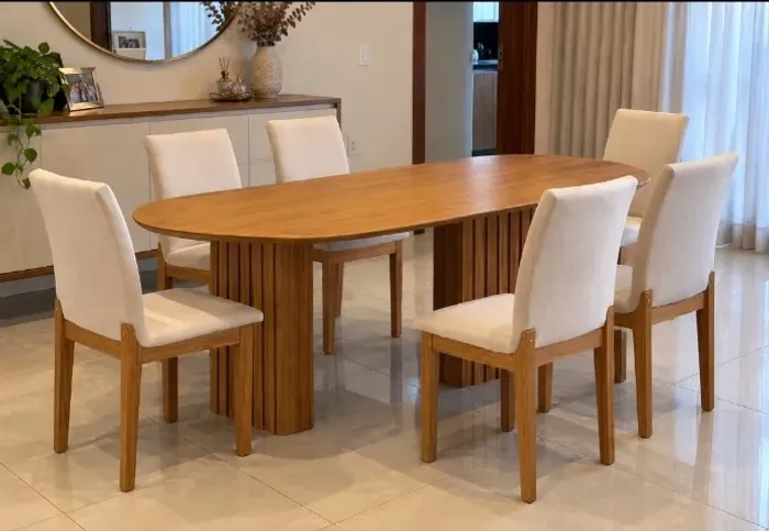 Mesa de Jantar Com Base Ripada 6 Cadeiras (Produto Novo)