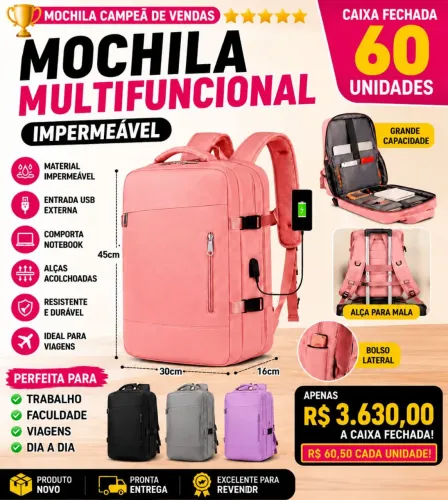 Mochila Multifuncional Impermeável Caixa Fechada 60 Unidades