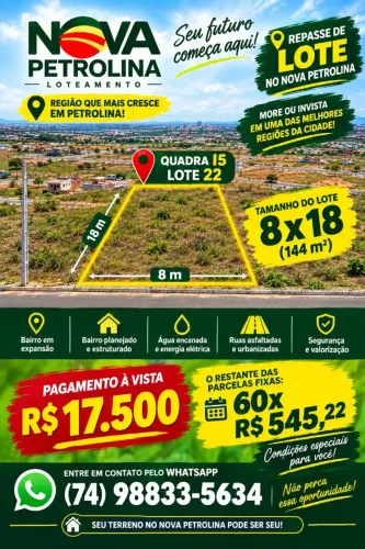 Lote 8x18 (144 m²) - Nova Petrolina