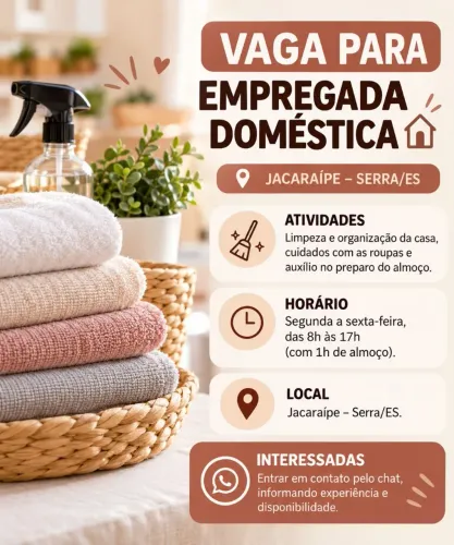 VAGA PARA EMPREGADA DOMÉSTICA - JACARAÍPE/ES