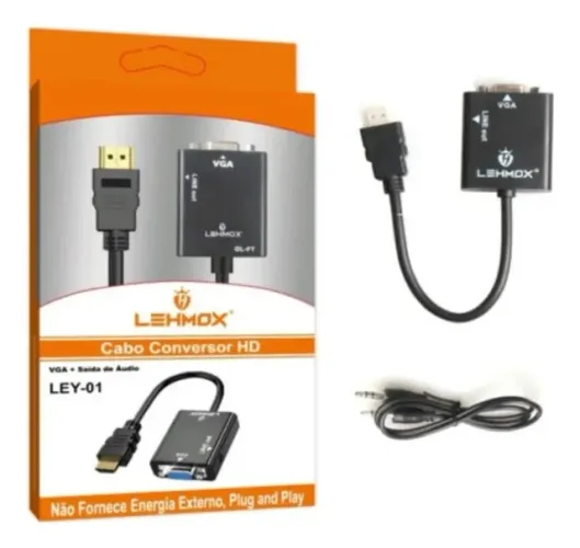 Cabo Conversor HDMI para VGA c/ Áudio - Lehmox LEY-01 - Novo