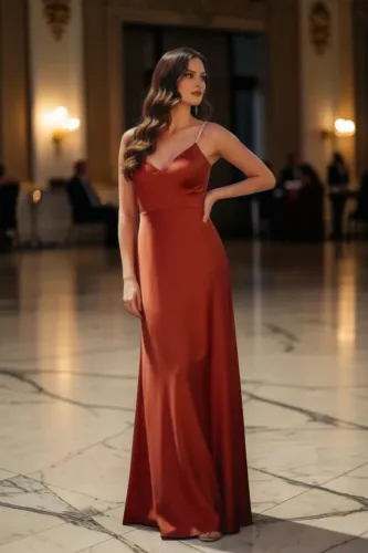 Vestido Terracota Novo Tam 40 Festa Luxo Bibian - Última Peça
