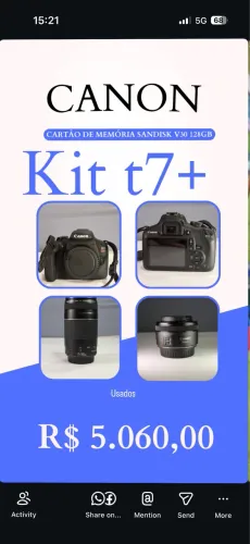 Canon t7 com lentes kit 18-55mm 50mm e 75-300