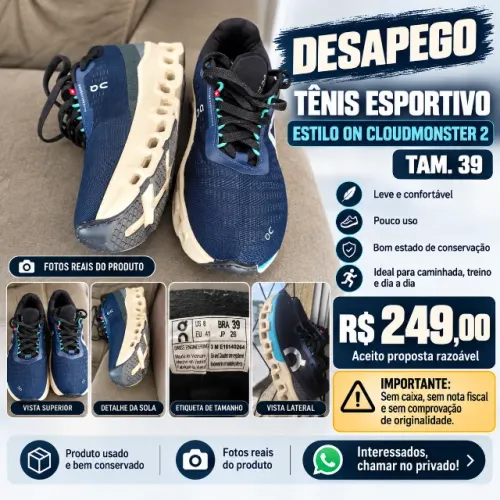 Tênis esportivo estilo On Cloudmonster 2 tam. 39