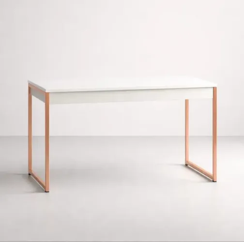 Mesa nas cores branco com rosé Black e dourado Metal e MDP