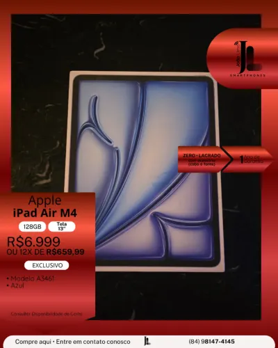IPAD AIR M4, 128GB, TELA 13?, LACRADO, EXCLUSIVO!