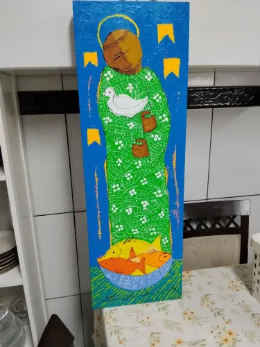 Pintura Original Estilo Naïf / Arte Popular Sacra - 90x30 cm