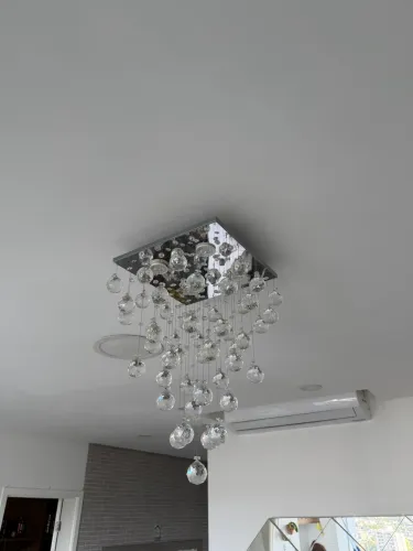 Lustre Plafon de Cristais Cascata Base 30x30cm - Perfeito Estado