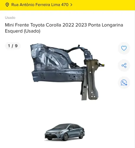 PONTA DE LONGARINA ESQUERDA TOYOTA COROLLA 2022 2023 