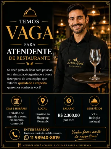 Vaga para Atendente Escala 5x2 próximo ao Shopping Morumbi