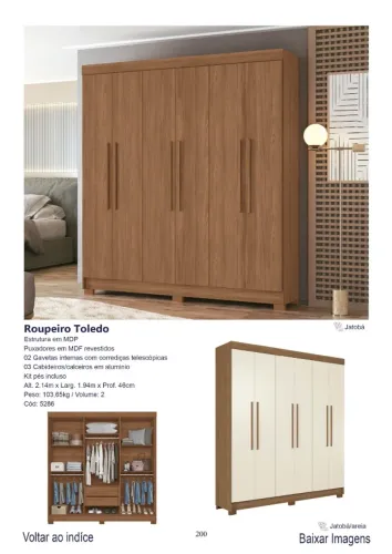 GUARDA ROUPA TOLEDO PORTAS 2 GAVETAS