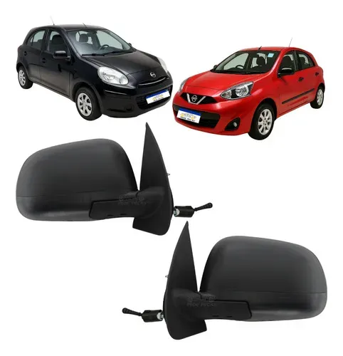 Par Retrovisor Nissan March 2012 A 2020 Preto Texturizado