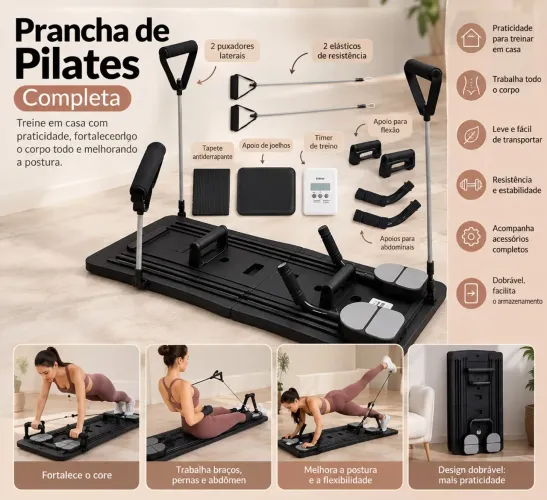 Prancha de Pilates Completa Dobrável + Acessórios