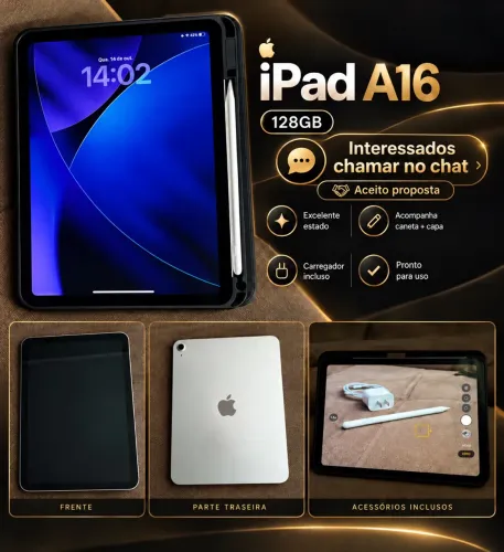 iPad A16 128GB + Caneta + Capa | Bateria 99%
