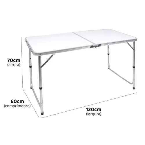 Mesa portátil dobrável vira maleta 120x60cm