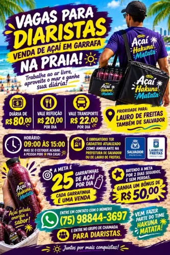 Diaria vendedor de açaí (não é obrigatório cadastro)