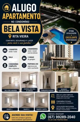ALUGO Apartamento com 3 quartos e 2 vagas de garagem no Rita Vieira
