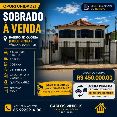 Imóvel para venda possui 300 metros quadrados com 4 quartos em Glória - Várzea Grande - MT