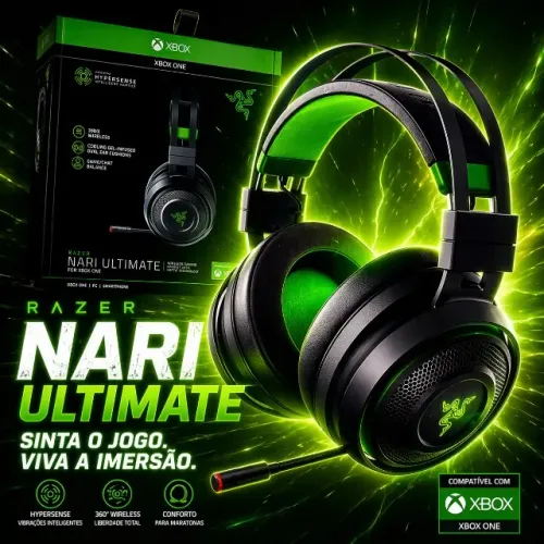Headset Gamer Razer Nari Ultimate Wireless THX Spatial Audio HyperSense RGB