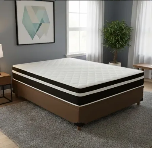 Colchão Casal Confort Prime D28 Molas Ensacadas + Base Box Marrom