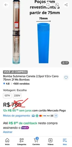 BOMBA SUBMERSA CANETA PALITO