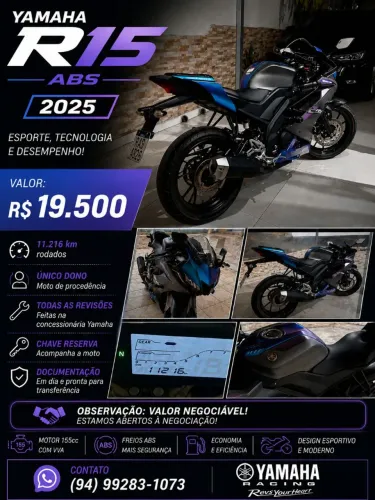 Yamaha R15 ABS 2025 - 19.000 km - Único Dono